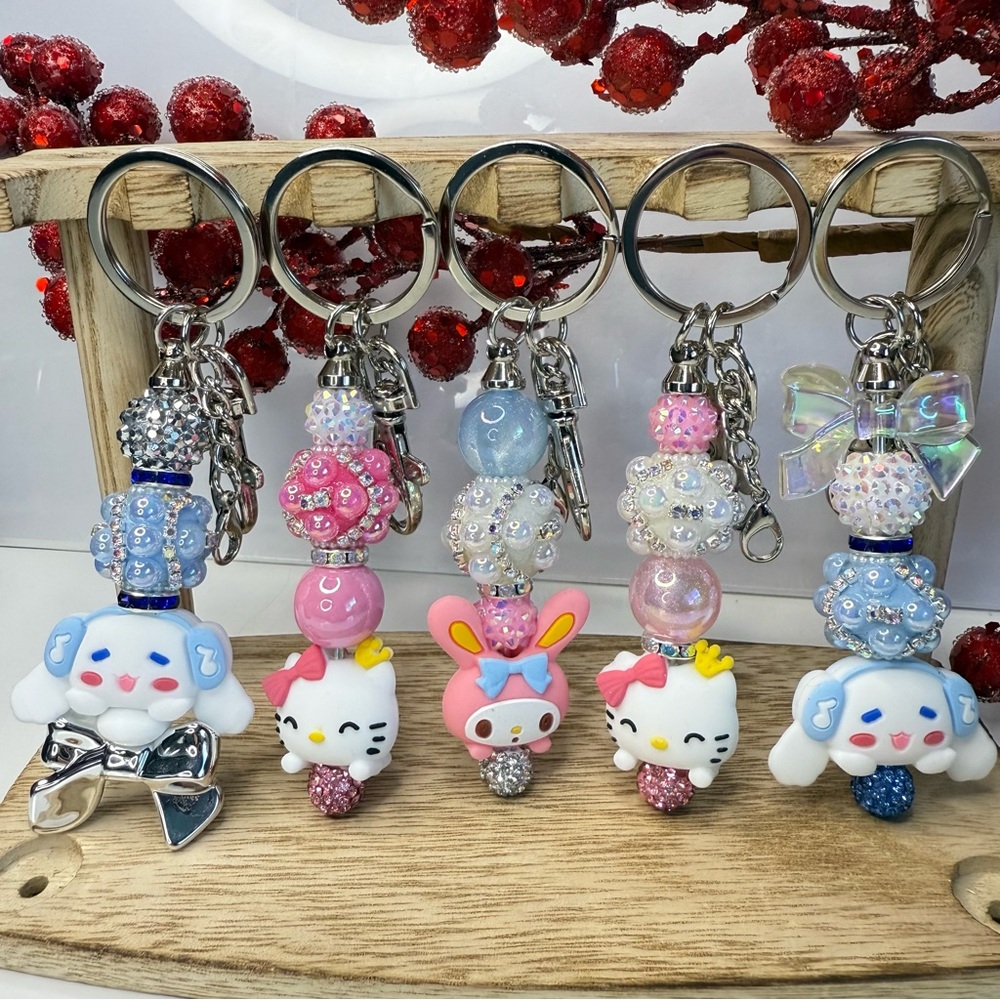 HANDMADE Cute HK Character Keychains with Bling Beads.